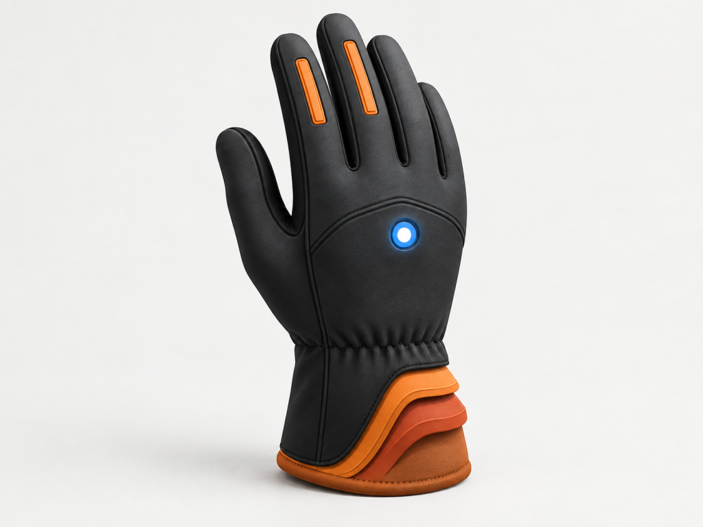 Concept illustration of the black and orange OHMA protective glove.